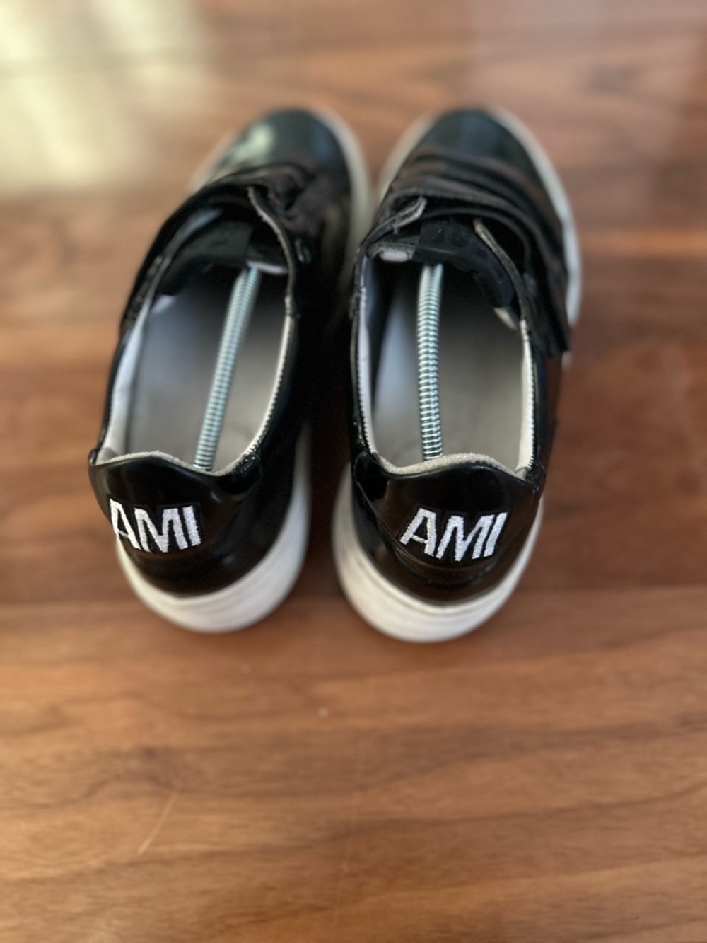 Ami Black Patent Low-Top Sneakers with White Soles
